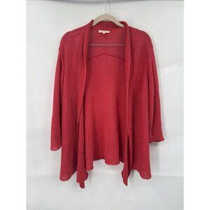 Eileen Fisher Women’s Sz Large Salmon Color 100% Hemp Open Crochet Cardigan‎